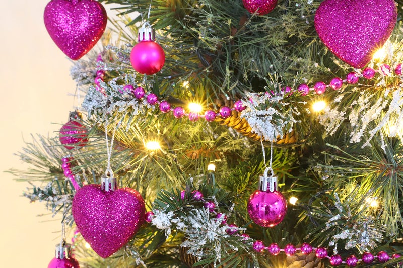 Christmas ConceptsÂ® Pack of 25-25mm Mini Christmas Tree Baubles - Shiny, Matte & Glitter Decorated Ornaments (Hot Pink) - Image 2